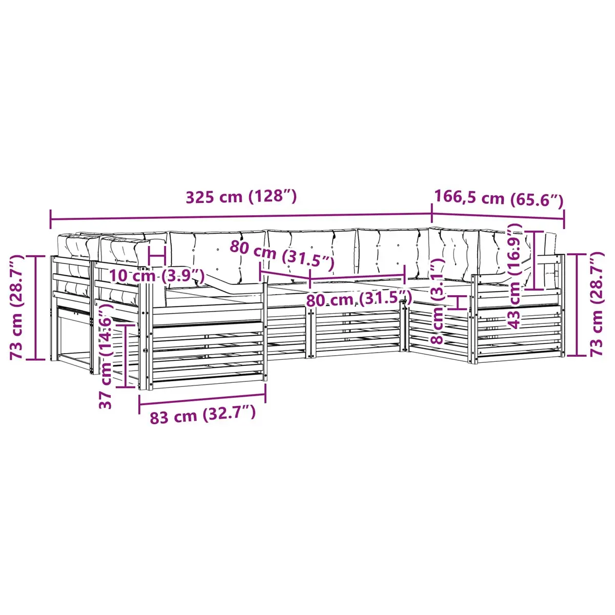 Modular Outdoor Furniture Set 6 Pieces Solid Acacia Wood Natural Anthracite Garden Patio