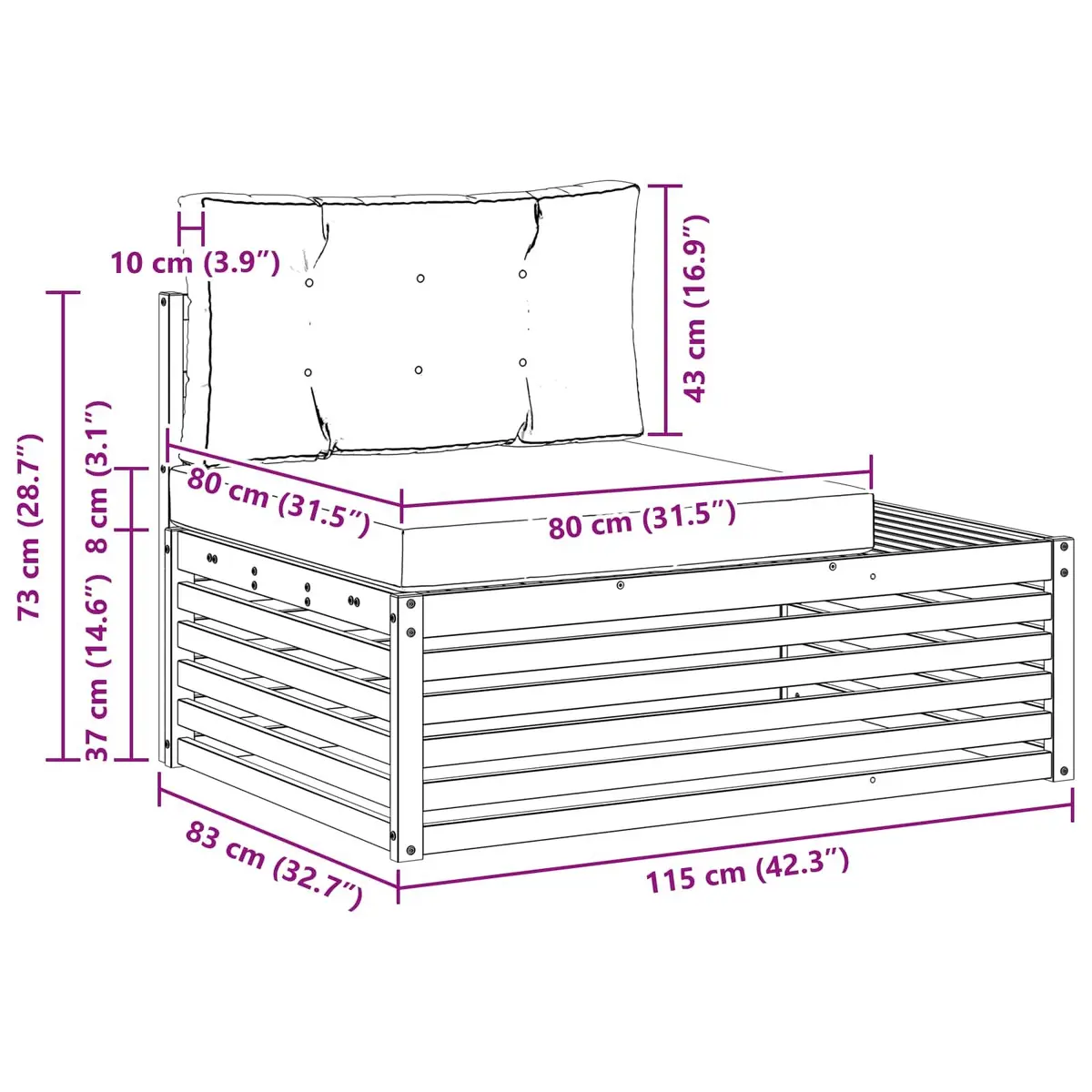 Modular Outdoor Sofa Set Solid Acacia Wood Brown Garden Furniture 2035x830x730mm