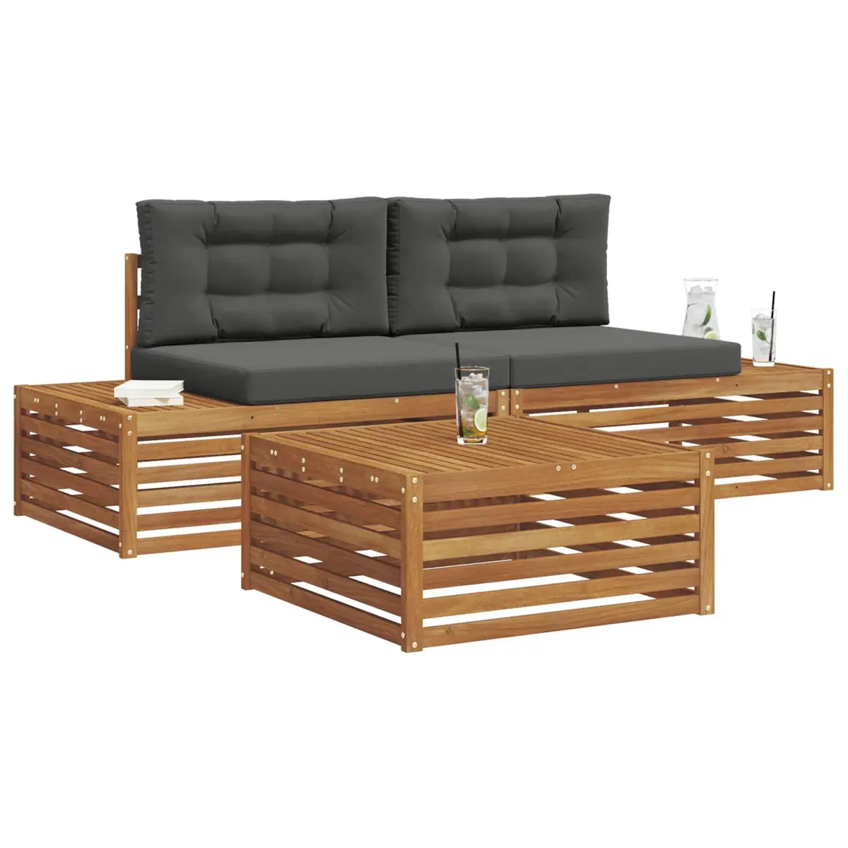 Outdoor Sofa Set 4 pcs Acacia Wood Garden Patio Lounge Furniture Sectional