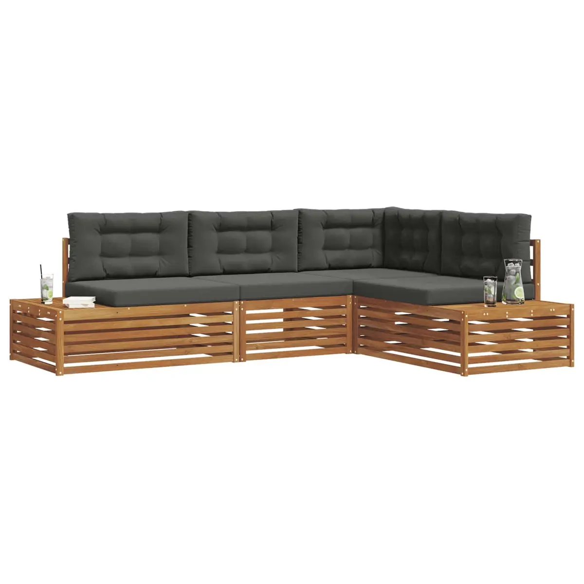 Outdoor Sofa Set Acacia Wood 5 Piece Modular Lounge Garden Patio Furniture Brown