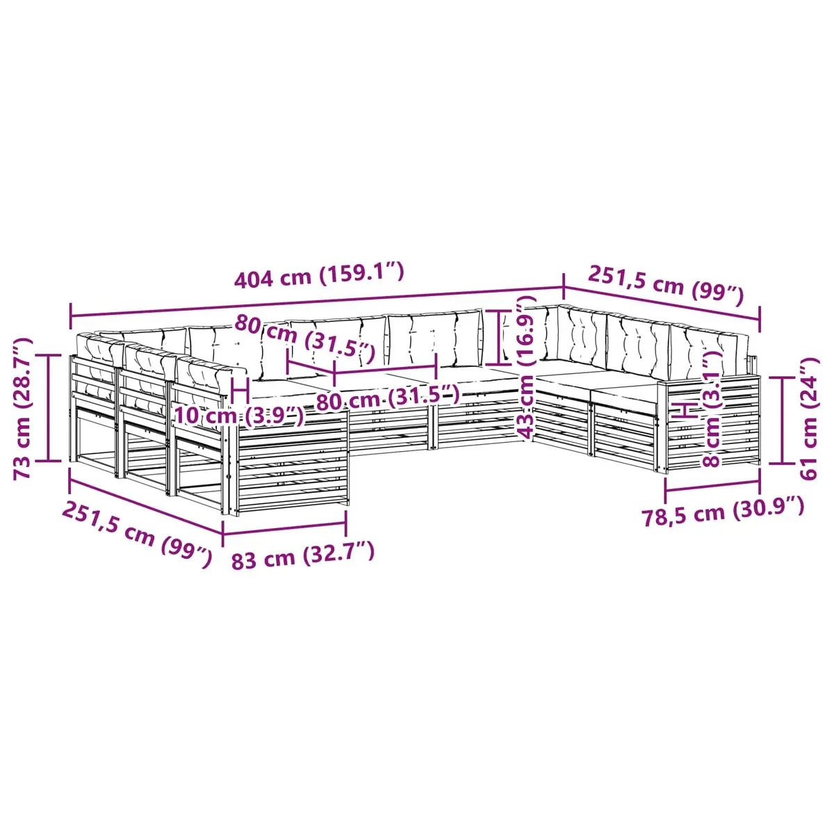 Modular Outdoor Sofa Set 9 Pieces Solid Acacia Wood Natural Anthracite Weather Resistant Garden Furniture