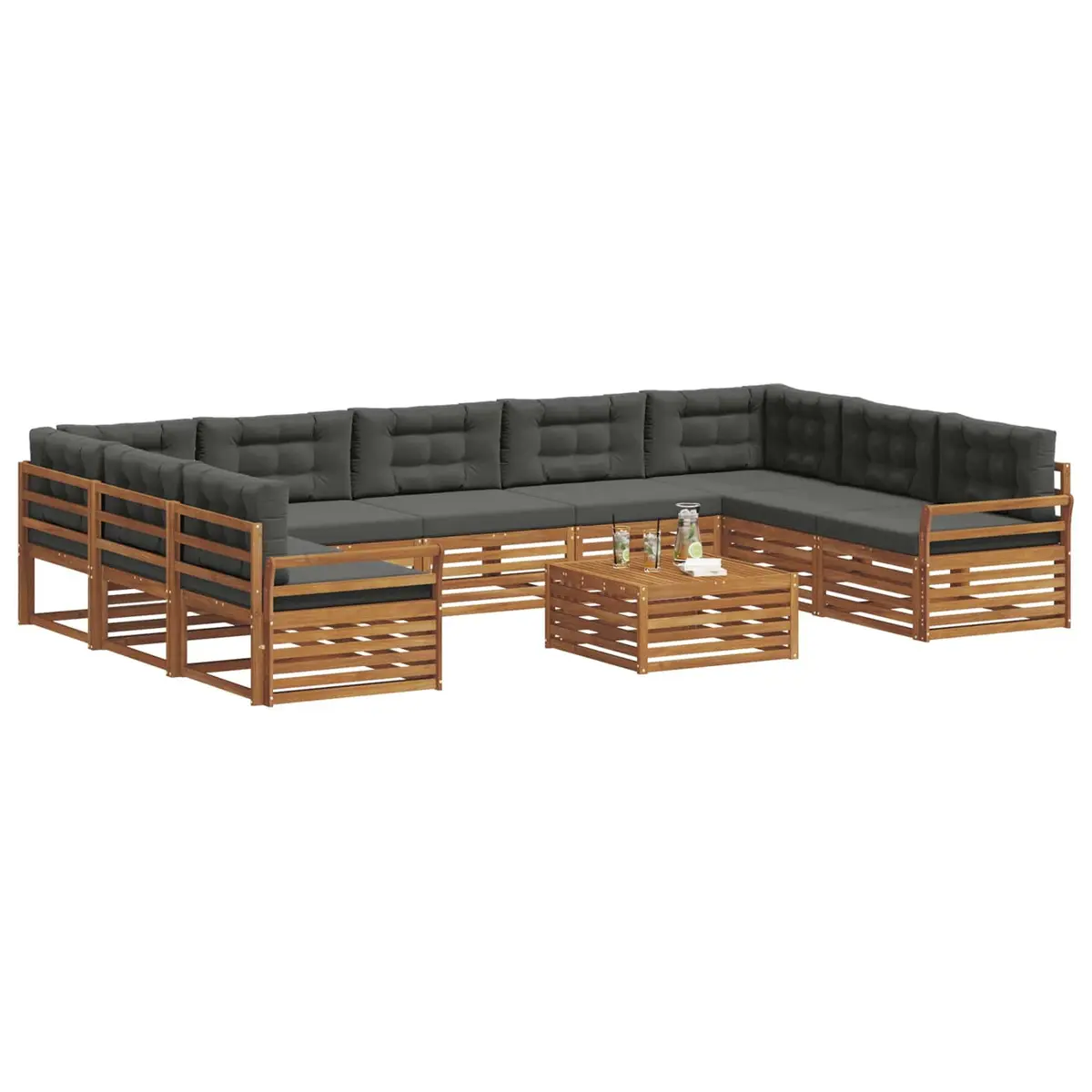 Outdoor Sofa Set 10 pcs Garden Furniture Modular Lounge with Cushions Natural