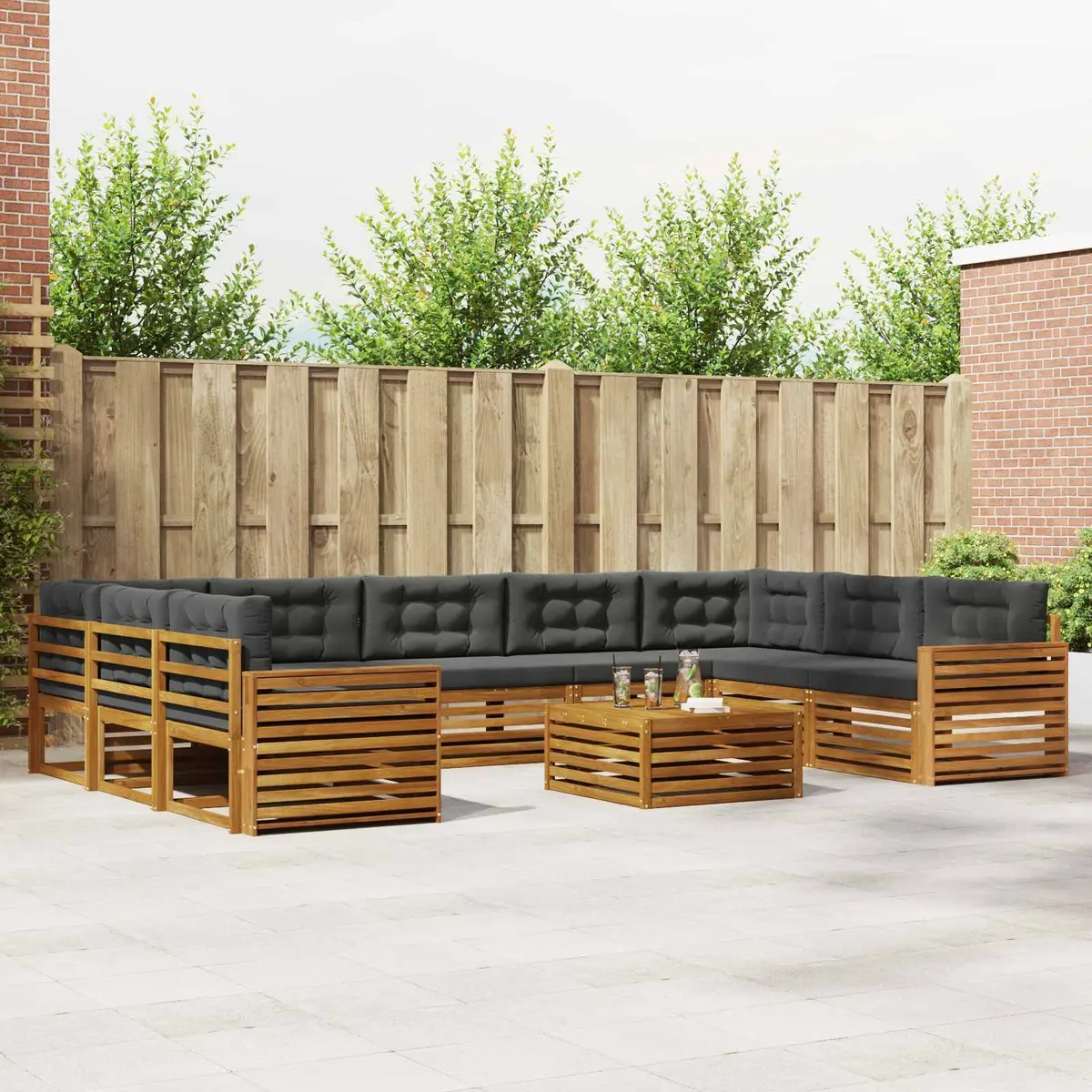 Outdoor Sofa Set Modular Acacia Wood 10 Pieces Natural Anthracite