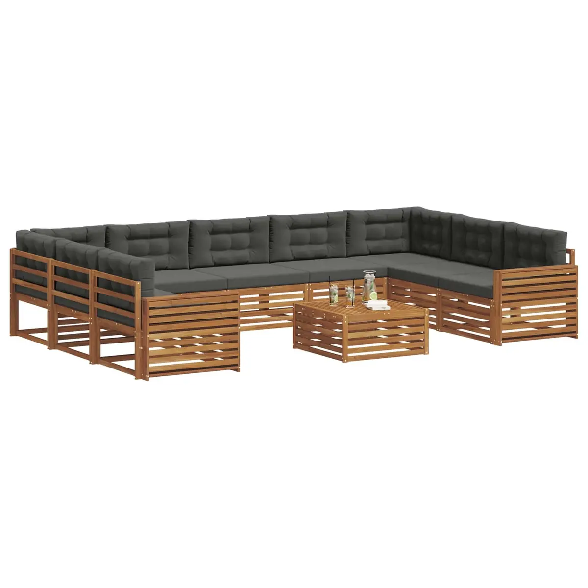 Outdoor Sofa Set Modular Acacia Wood 10 Pieces Natural Anthracite