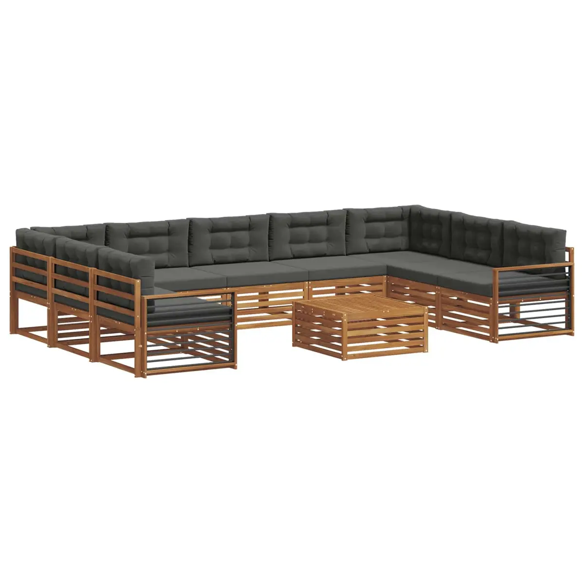 Outdoor Sofa Set Modular Solid Acacia Wood 10 Pieces Natural Anthracite Garden Furniture