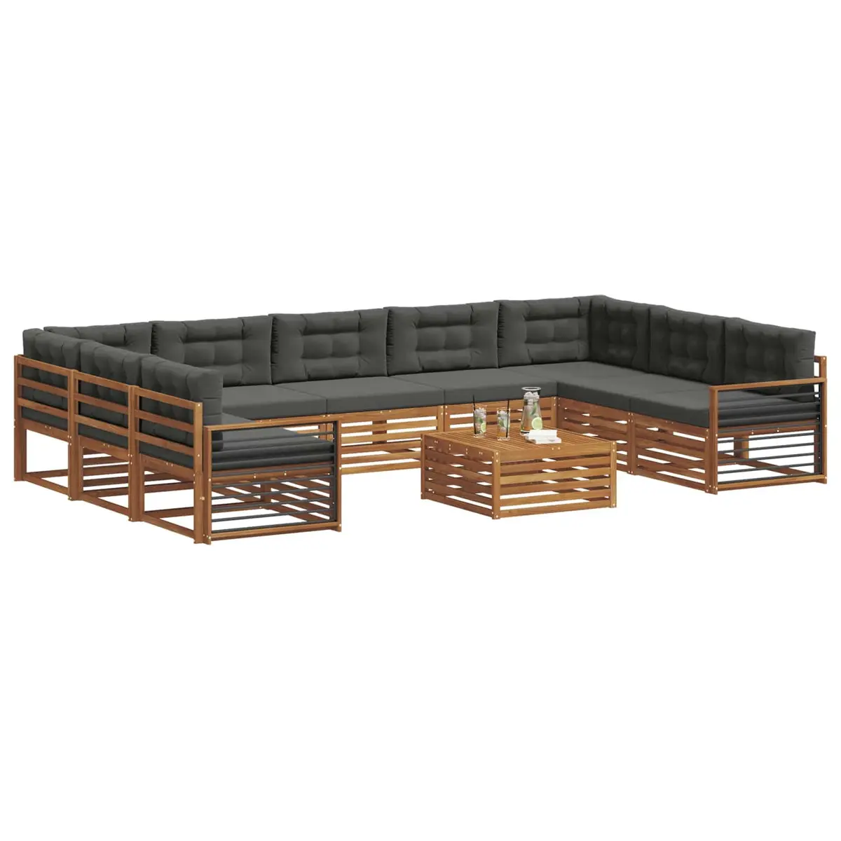 Outdoor Sofa Set Modular Solid Acacia Wood 10 Pieces Natural Anthracite Garden Furniture