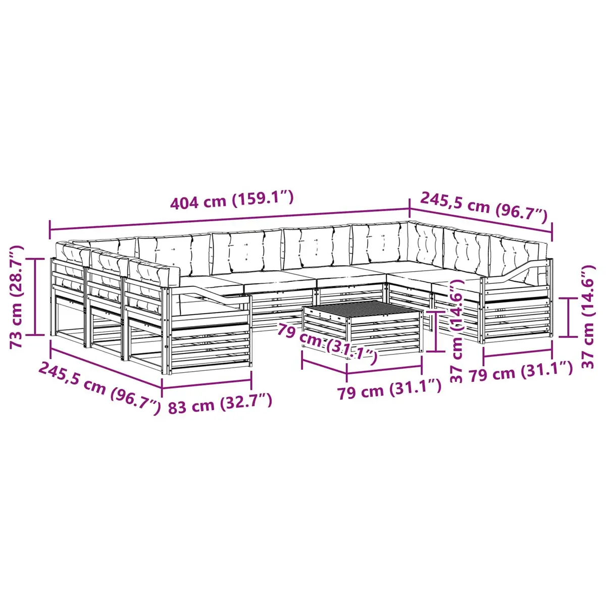 Outdoor Sofa Set 10 pcs Garden Furniture Modular Lounge with Cushions Natural