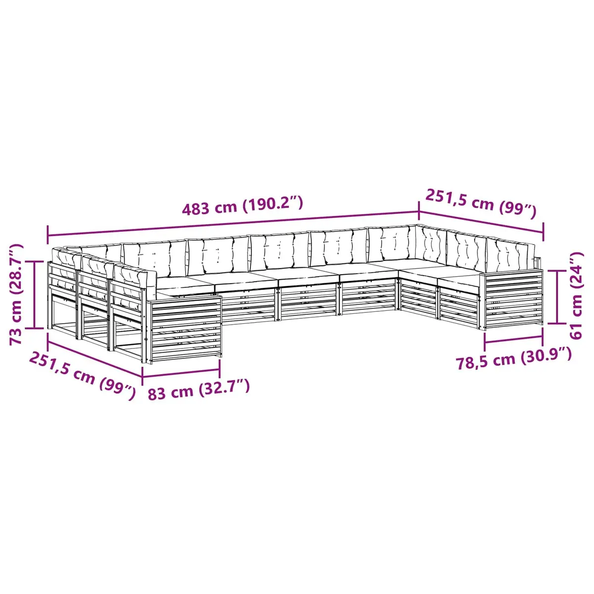 Outdoor Sofa Set Solid Acacia Wood 6 Piece Natural Anthracite Garden Furniture