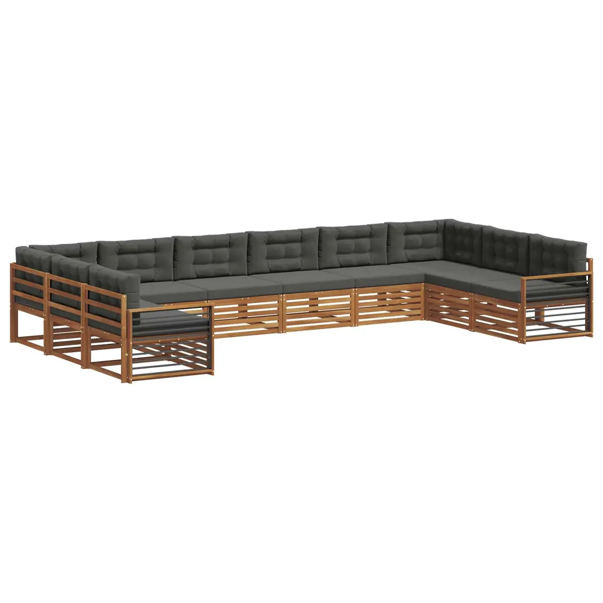 Outdoor Sofa Set Modular Solid Acacia Wood 11 Pieces Natural Anthracite