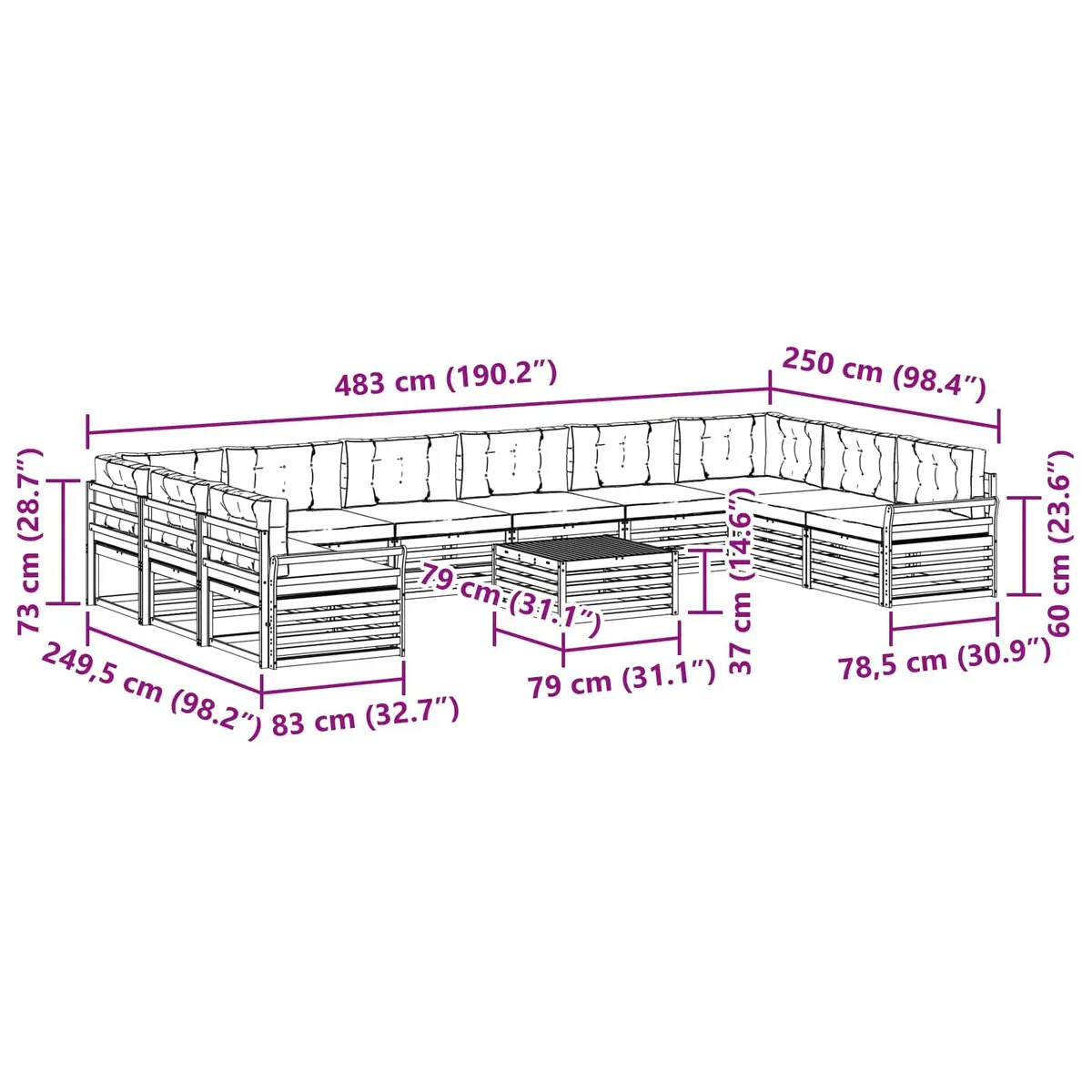 Outdoor Sofa Sets 11 pcs Garden Furniture Solid Acacia Wood Natural Anthracite