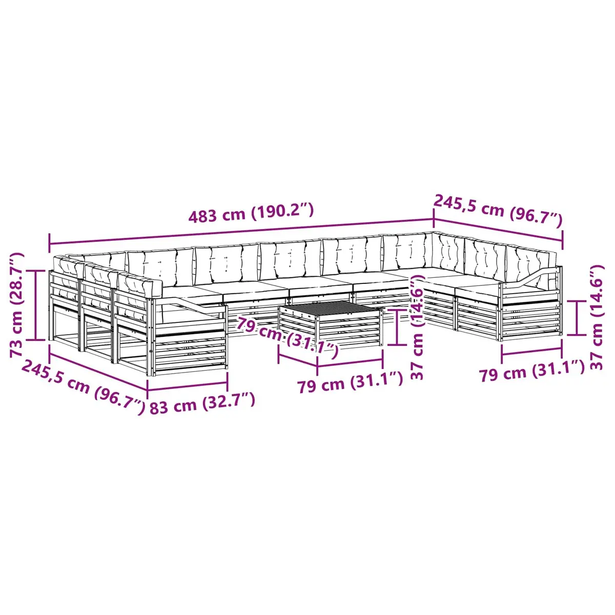 11-Piece Modular Sofa for Outdoor Living