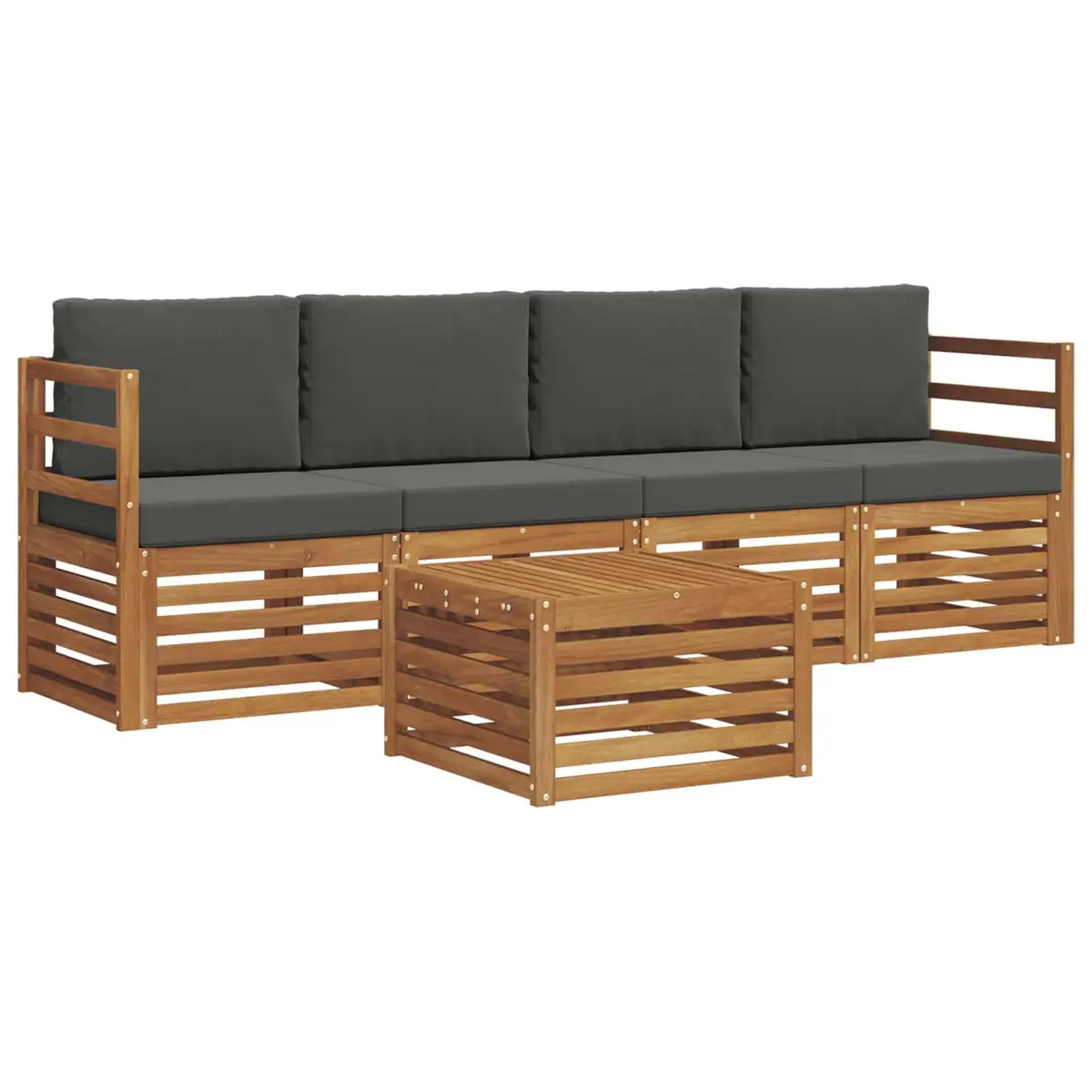 5 Piece Modular Outdoor Sofa Set Natural Acacia Wood Anthracite Color Garden Furniture