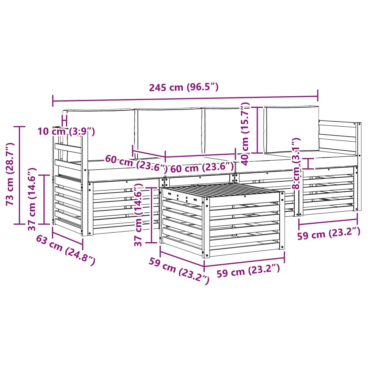 5 Piece Modular Outdoor Sofa Set Natural Acacia Wood Anthracite Color Garden Furniture