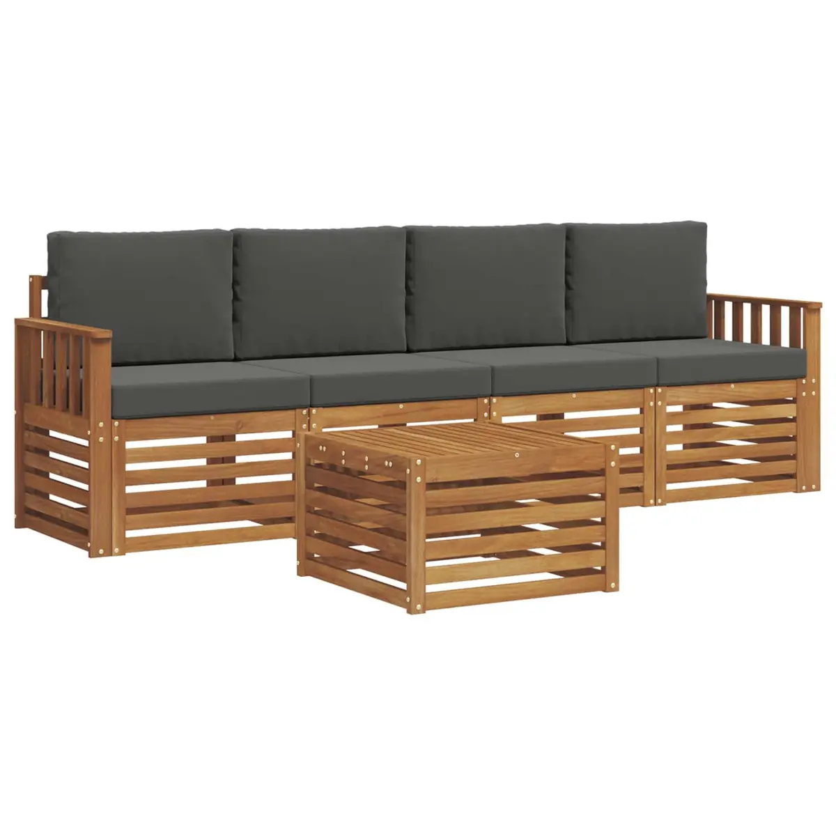 5 Piece Outdoor Sofa Set Solid Acacia Wood Natural Anthracite Patio Furniture