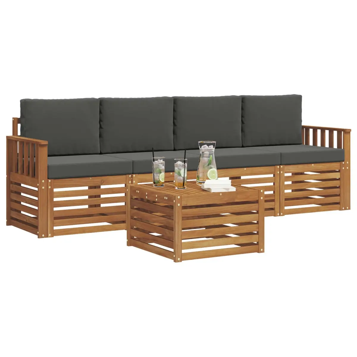 5 Piece Outdoor Sofa Set Solid Acacia Wood Natural Anthracite Patio Furniture