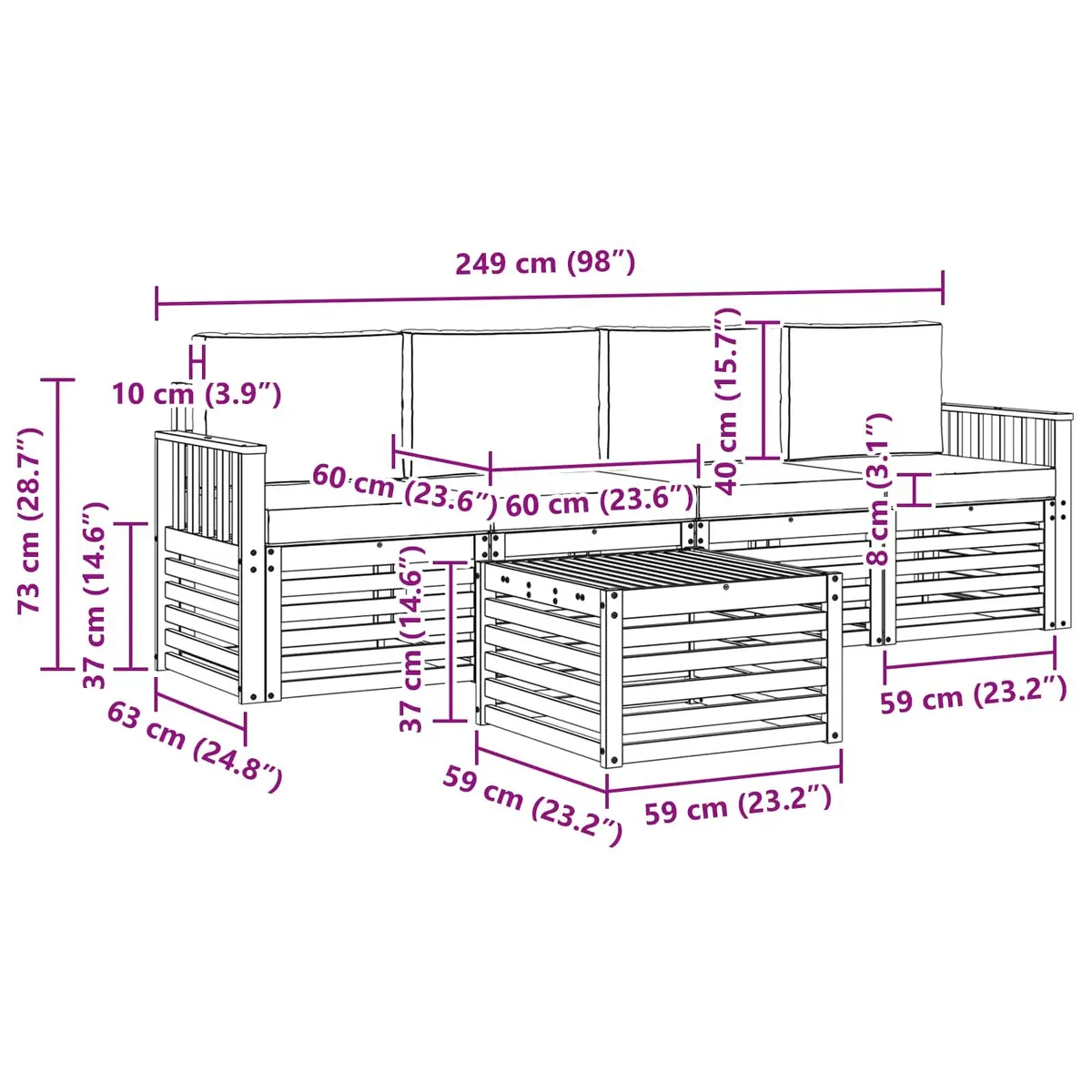 5 Piece Outdoor Sofa Set Solid Acacia Wood Natural Anthracite Patio Furniture