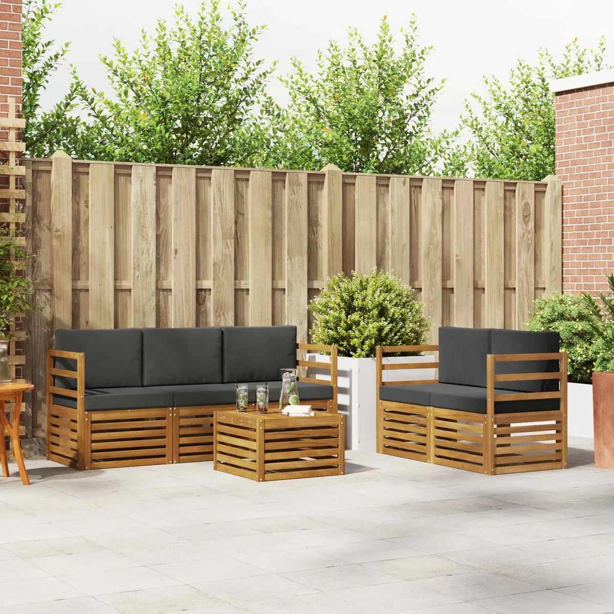 Outdoor Sofa Set Modular Solid Acacia Wood 6 Piece Natural Anthracite