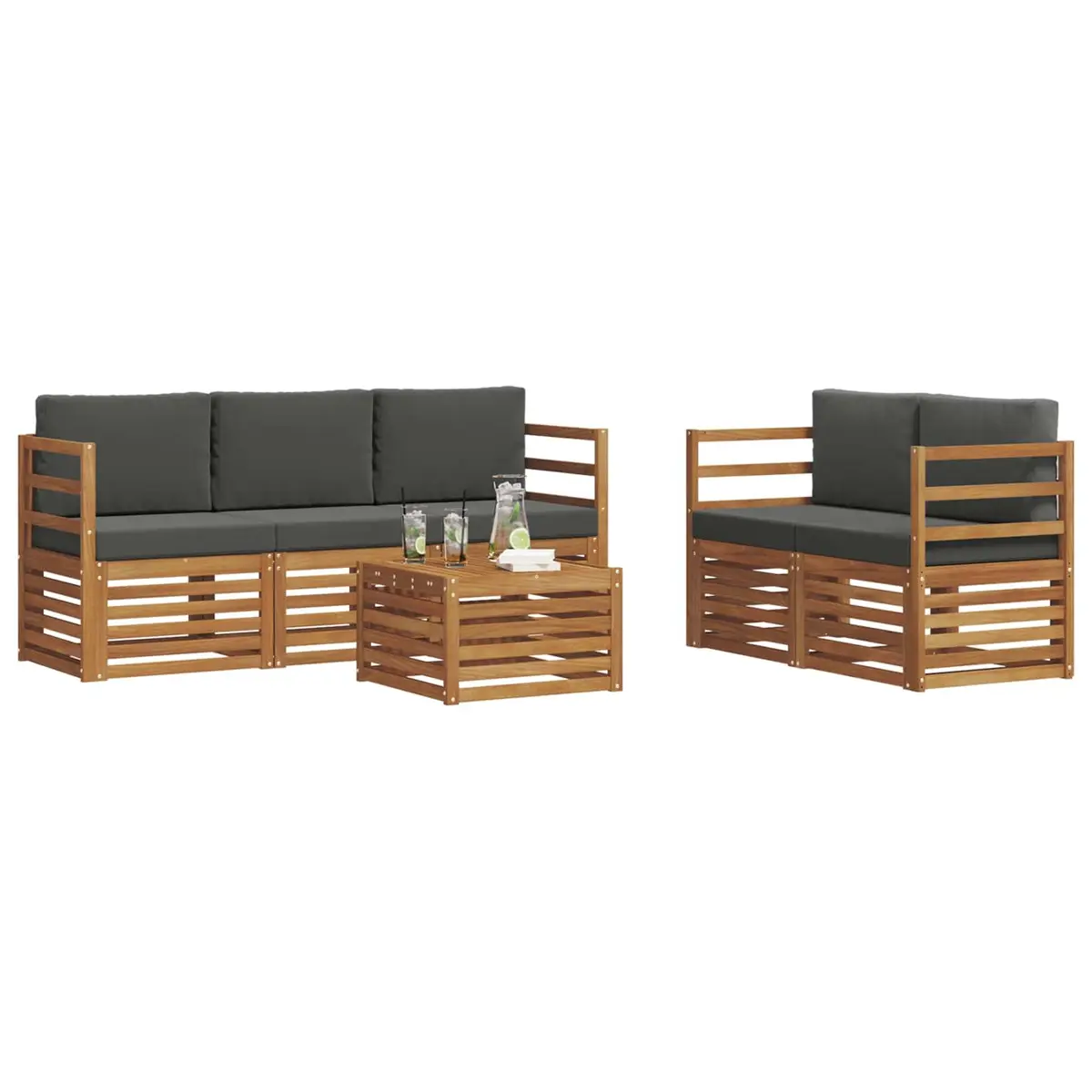 Outdoor Sofa Set Modular Solid Acacia Wood 6 Piece Natural Anthracite