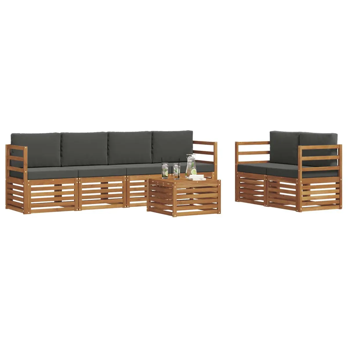 Outdoor Sofa Set 7 Pieces Natural Anthracite Solid Acacia Wood Garden Furniture