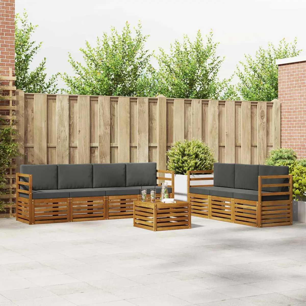 Outdoor Sofa Set 8 Pieces Garden Furniture Acacia Wood Natural Anthracite