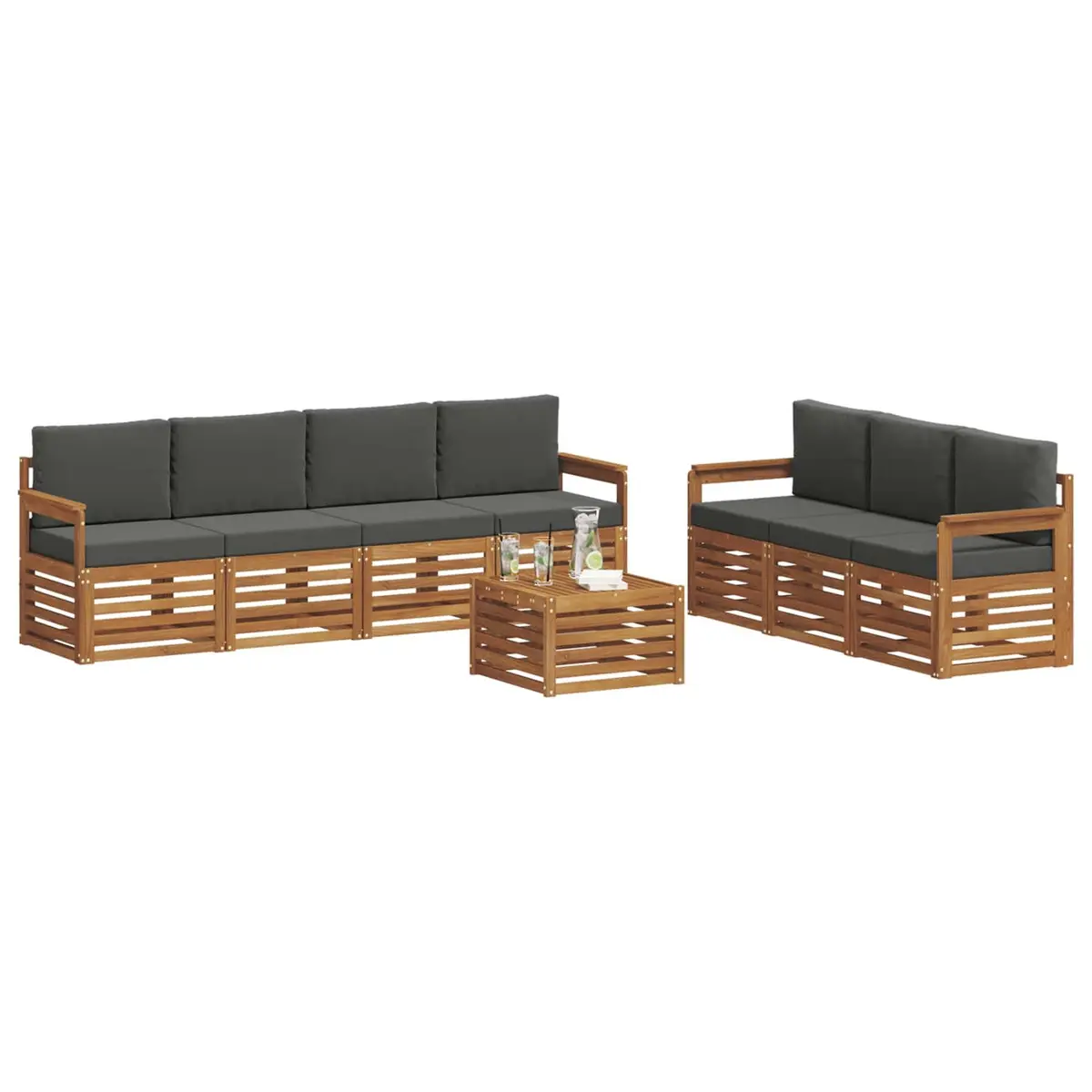 Outdoor Sofa Sets Solid Acacia Wood 8 Pieces Natural Anthracite Modular
