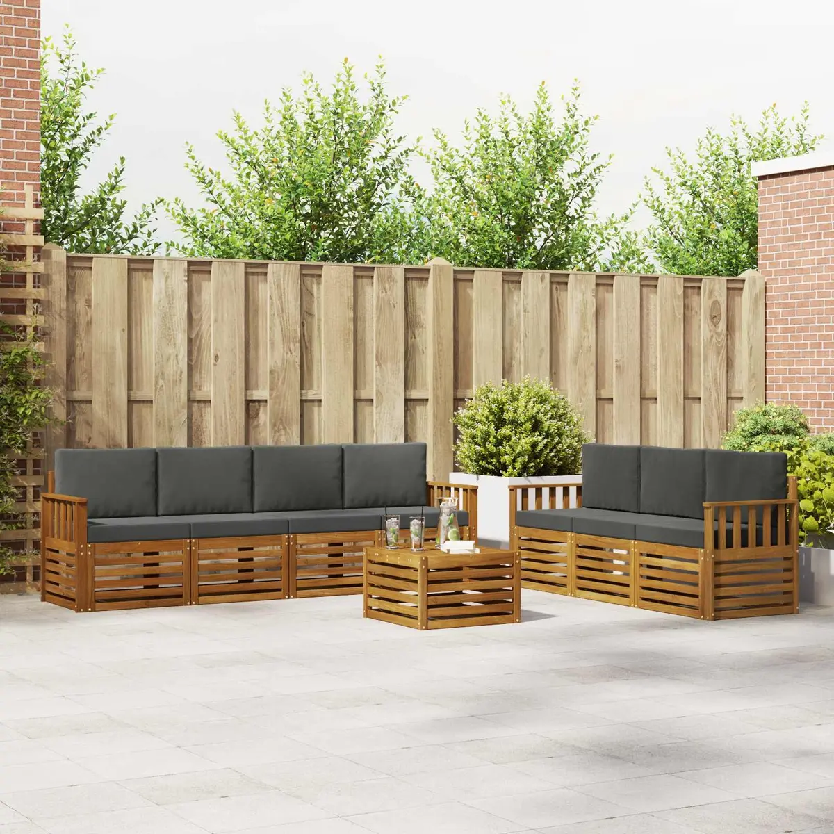 Outdoor Sofa Sets Modular Solid Acacia Wood 8 Piece Natural Anthracite Patio Furniture