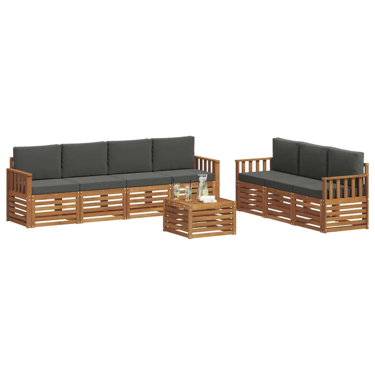 Outdoor Sofa Sets Modular Solid Acacia Wood 8 Piece Natural Anthracite Patio Furniture