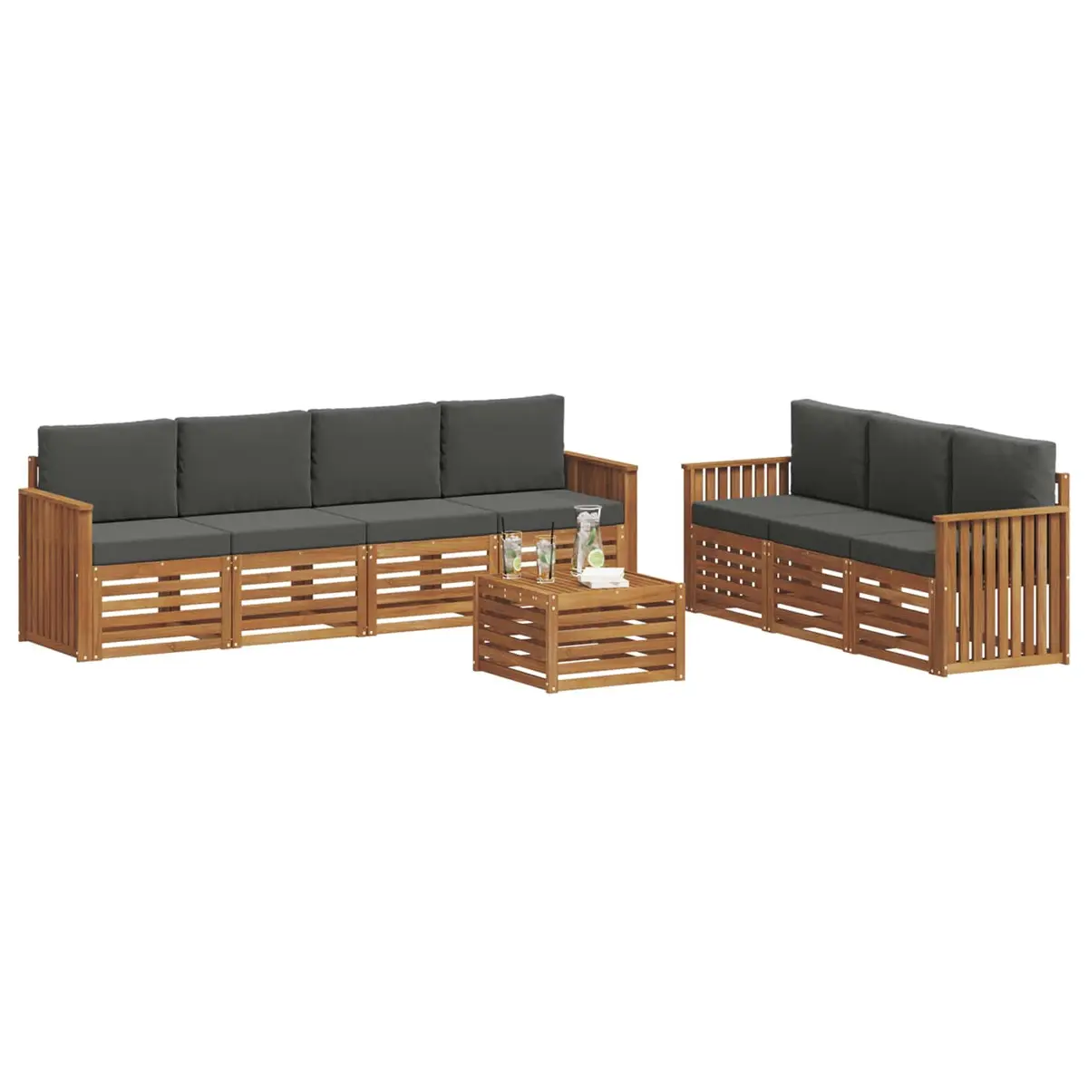 Outdoor Sofa Set Modular Solid Acacia Wood 8 Pieces Natural Anthracite