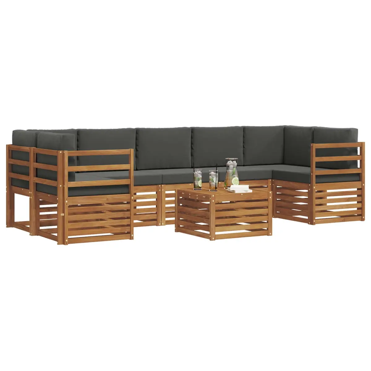 Outdoor Sofa Set 8 Piece Garden Furniture Natural Anthracite Wood Lounge Patio