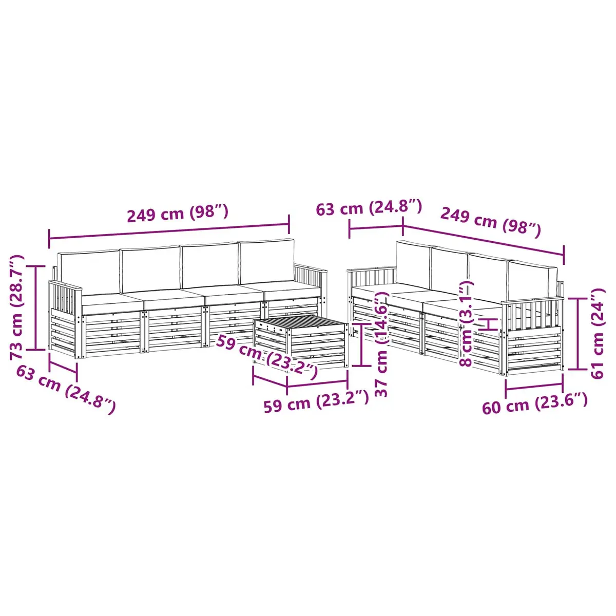 Outdoor Sofa Set 9 Pcs Garden Furniture Solid Acacia Wood Lounge Suite Terrace