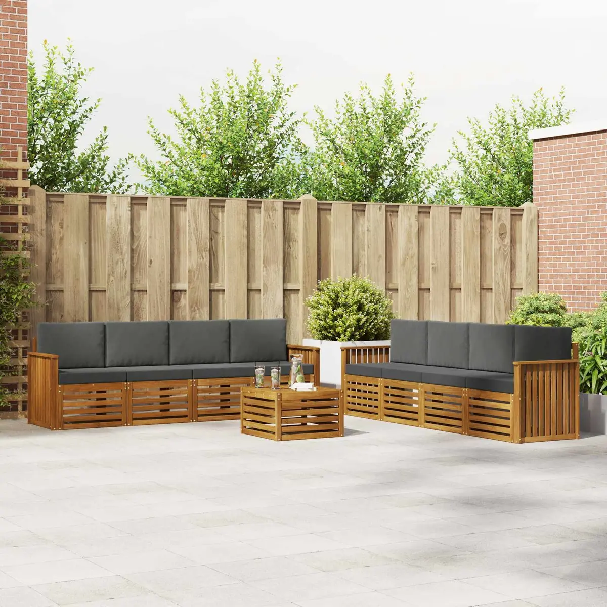 Outdoor Sofa Set Solid Acacia Wood 9 Piece Modular Lounge Brown