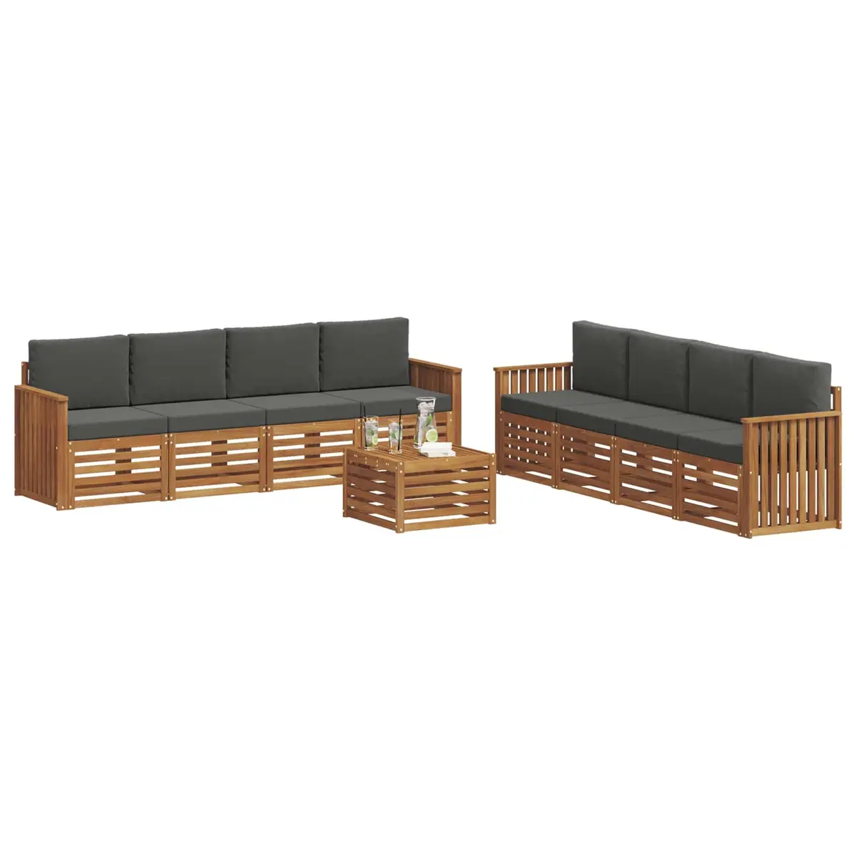 Outdoor Sofa Set Solid Acacia Wood 9 Piece Modular Lounge Brown