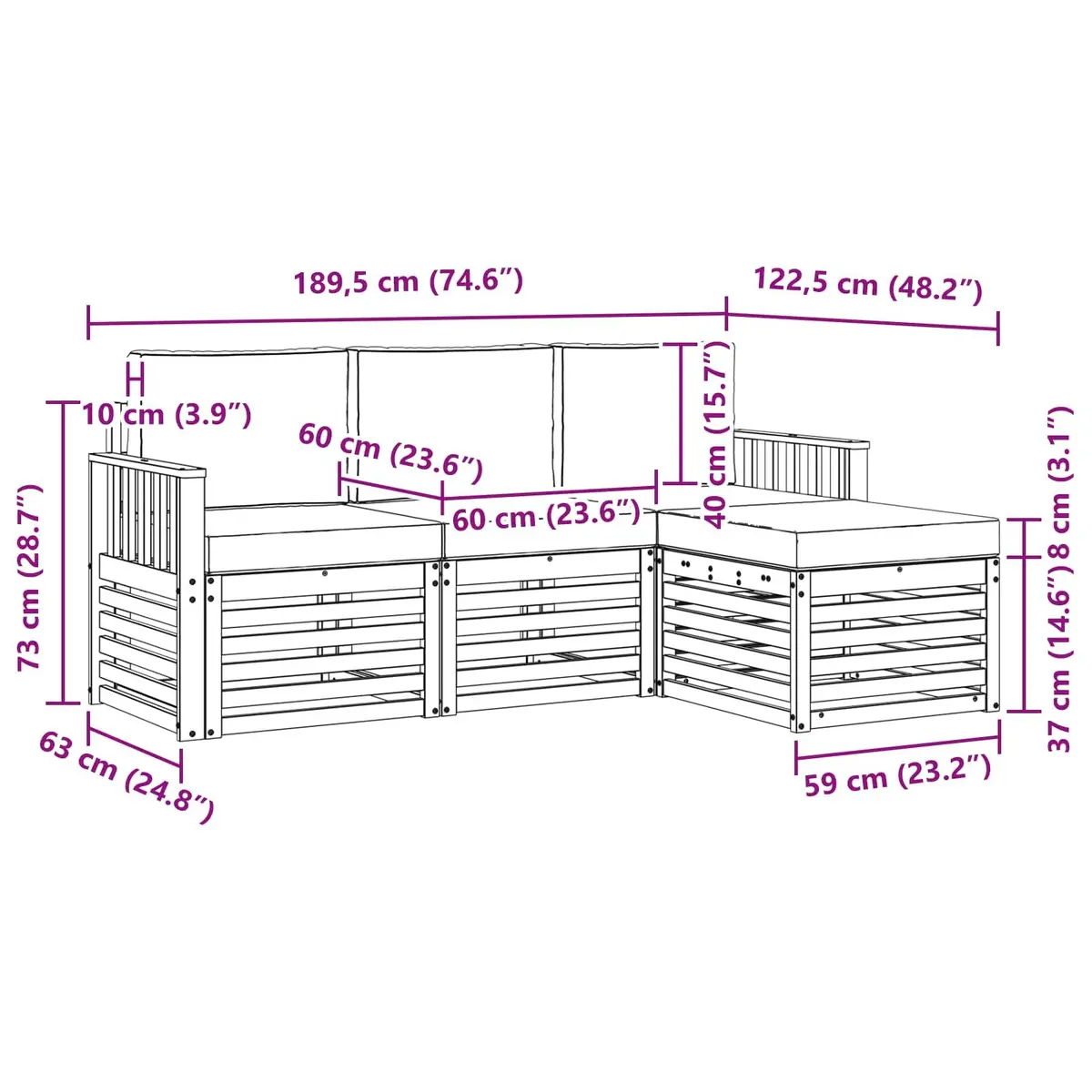 Outdoor Sofa Set 4 Pieces Natural Anthracite Garden Furniture Patio Seating