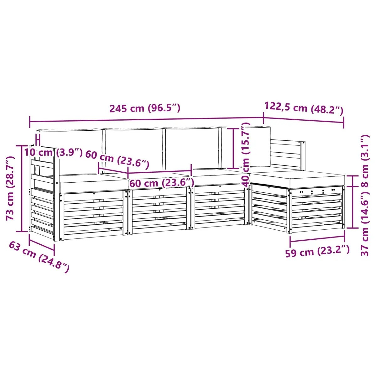 Outdoor Sofa Set Modular Sectional Acacia Wood 5 Piece Natural