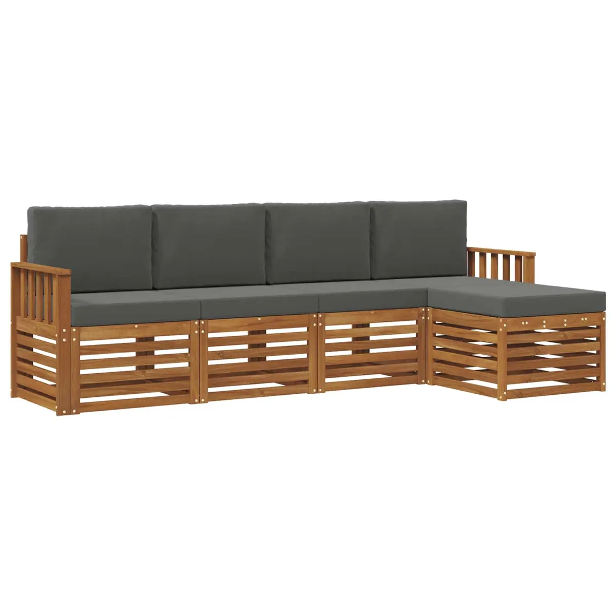 Outdoor Sofa Set Modular Sectional Solid Acacia Wood 5 Piece Natural Anthracite