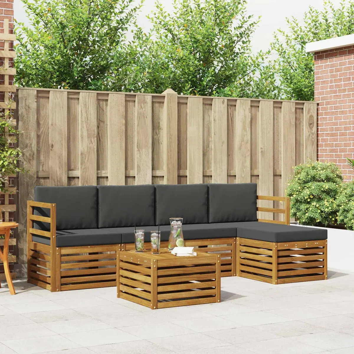 Outdoor Sofa Set 6 Piece Garden Furniture with Cushions Natural Anthracite