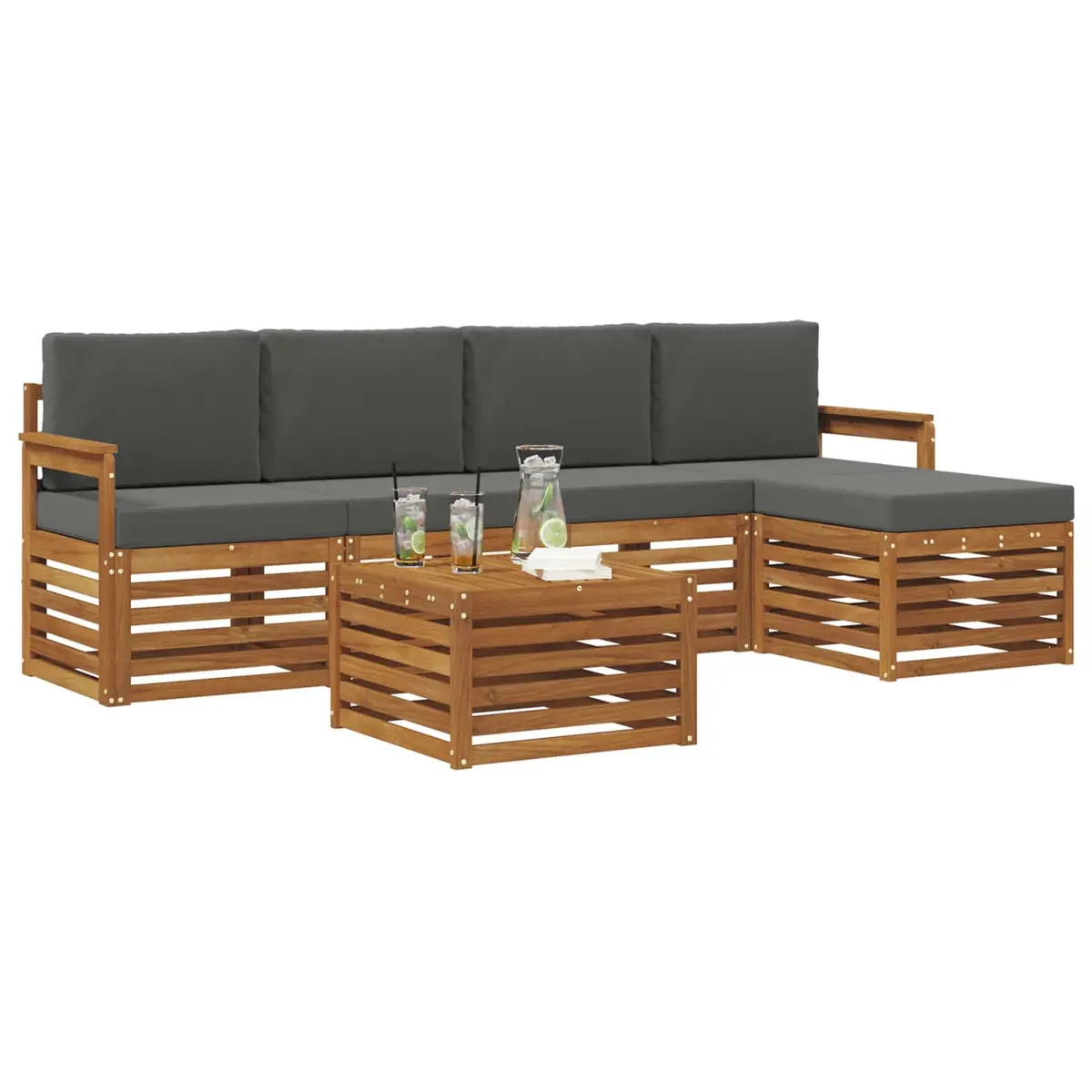 Outdoor Sofa Set Modular Solid Acacia Wood 6 Piece Natural and Anthracite with Cushions
