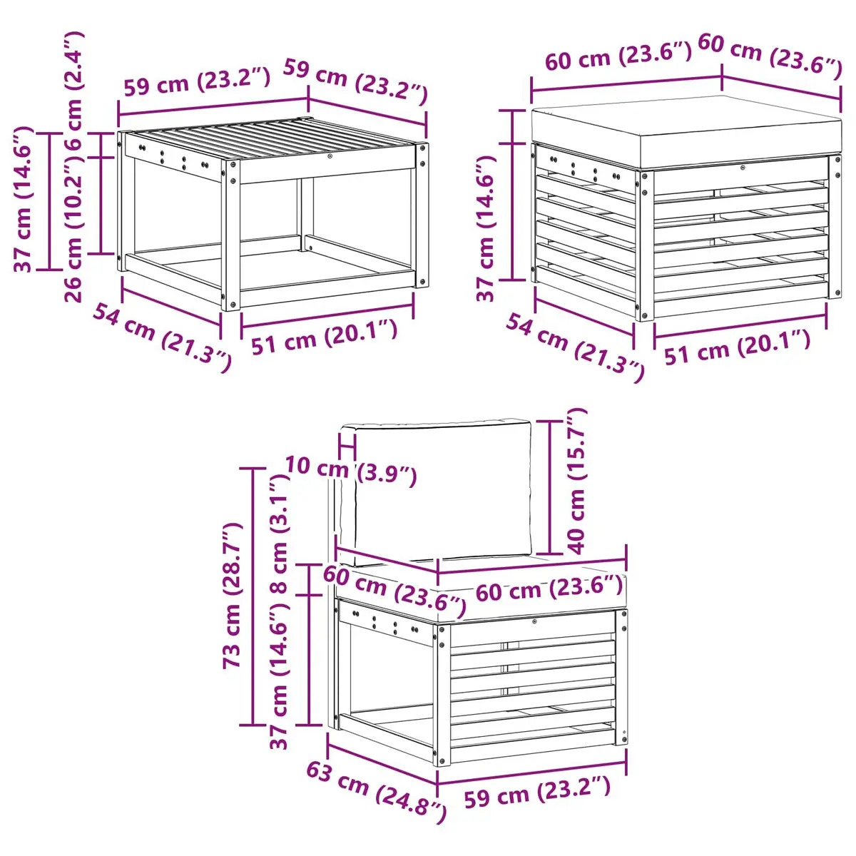 6 Piece Garden Furniture Outdoor Sofa Set Modular Acacia Wood Natural Anthracite with Cushions