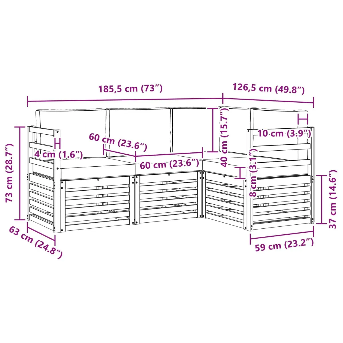 Outdoor Sofa Set Solid Acacia Wood 4 Pieces Natural Anthracite Modern Garden Furniture