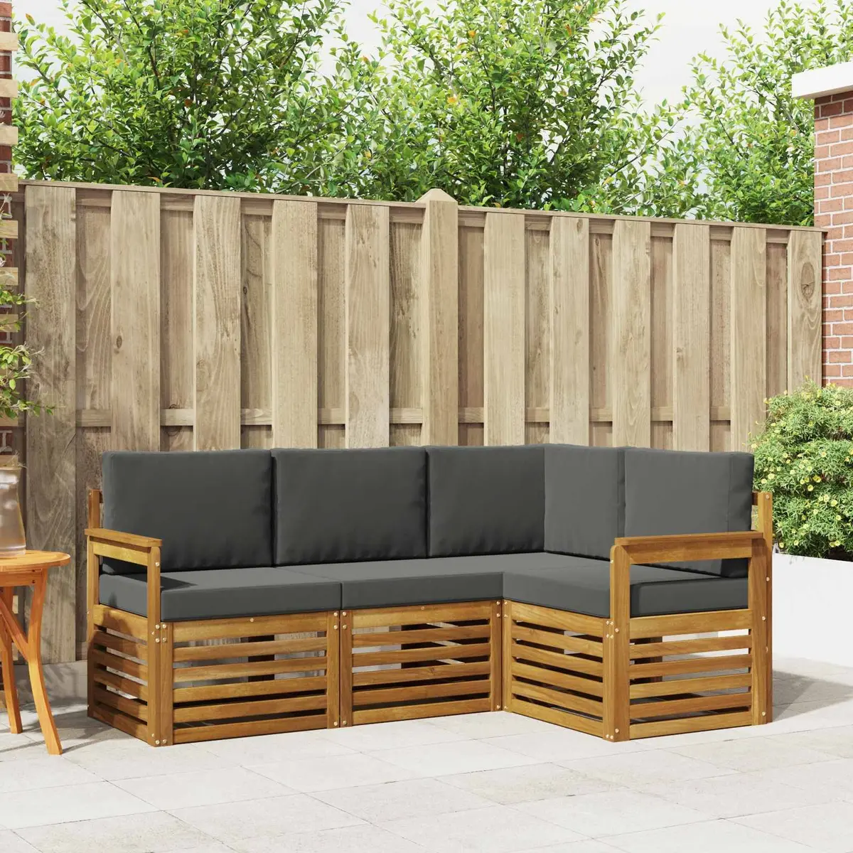 Outdoor Sofa Set Solid Acacia Wood 4 Piece Natural Anthracite Garden Patio Furniture