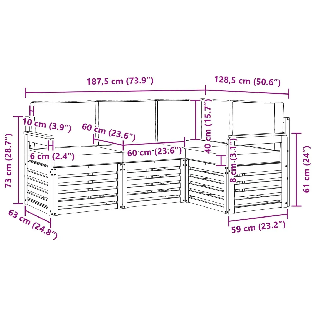 Outdoor Sofa Set Solid Acacia Wood 4 Piece Natural Anthracite Garden Patio Furniture