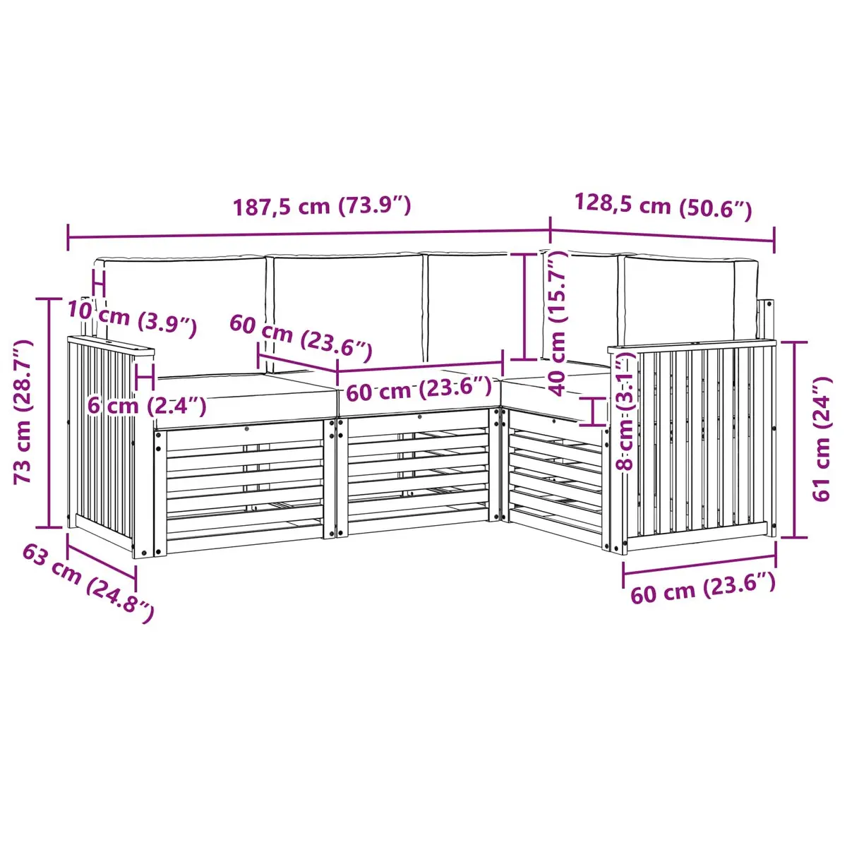 Outdoor Sofa Set Solid Acacia Wood 4 Pieces Natural Anthracite Garden Furniture