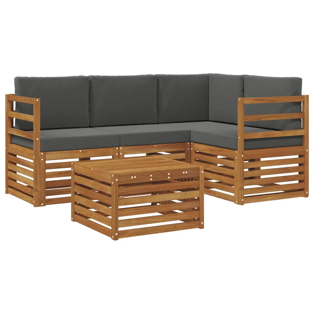 Outdoor Sectional Sofa Set Modular Solid Wood 5 Pieces Natural
