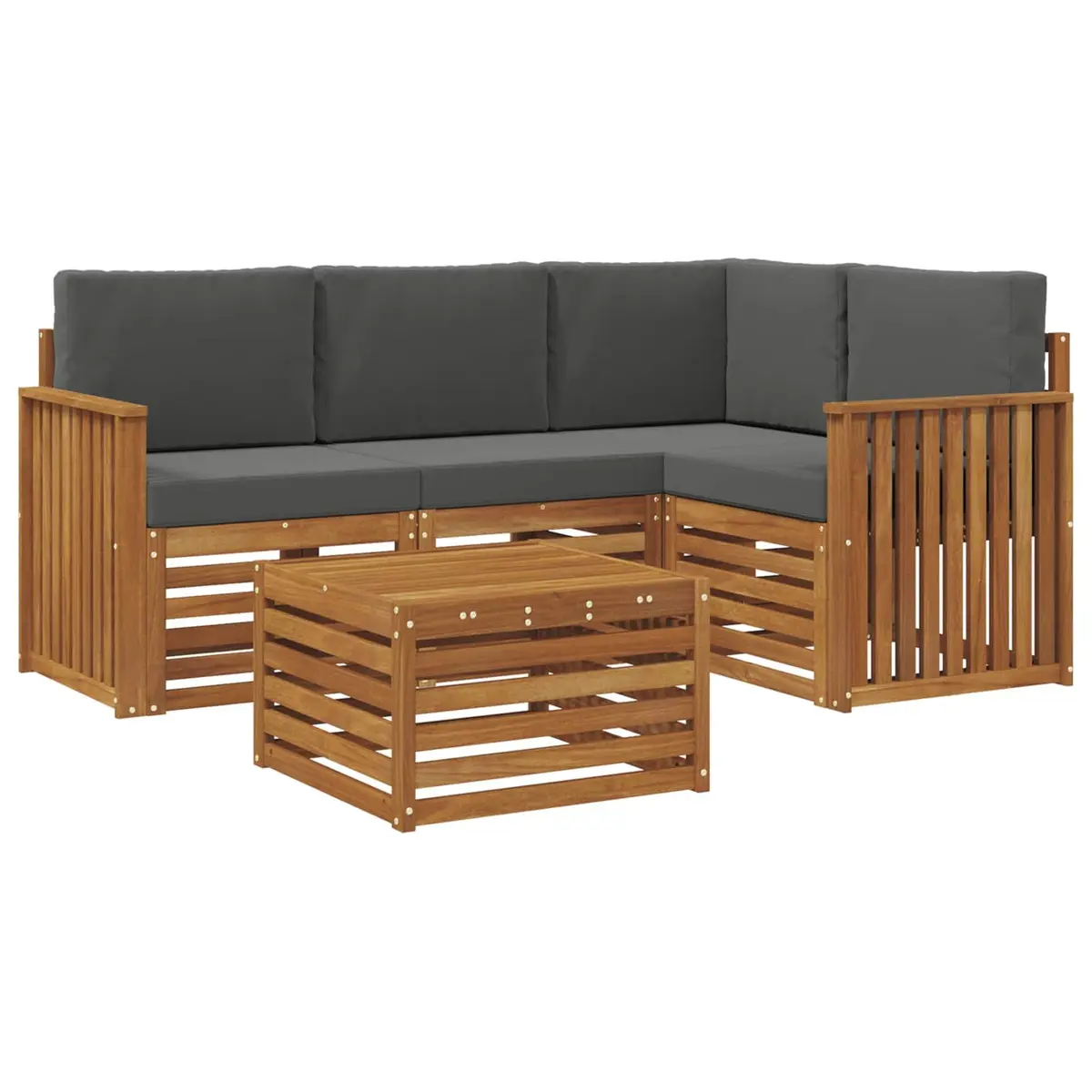 Outdoor Sectional Sofa Set Solid Acacia Wood 5 Piece Modular Garden Patio Furniture Natural Anthracite