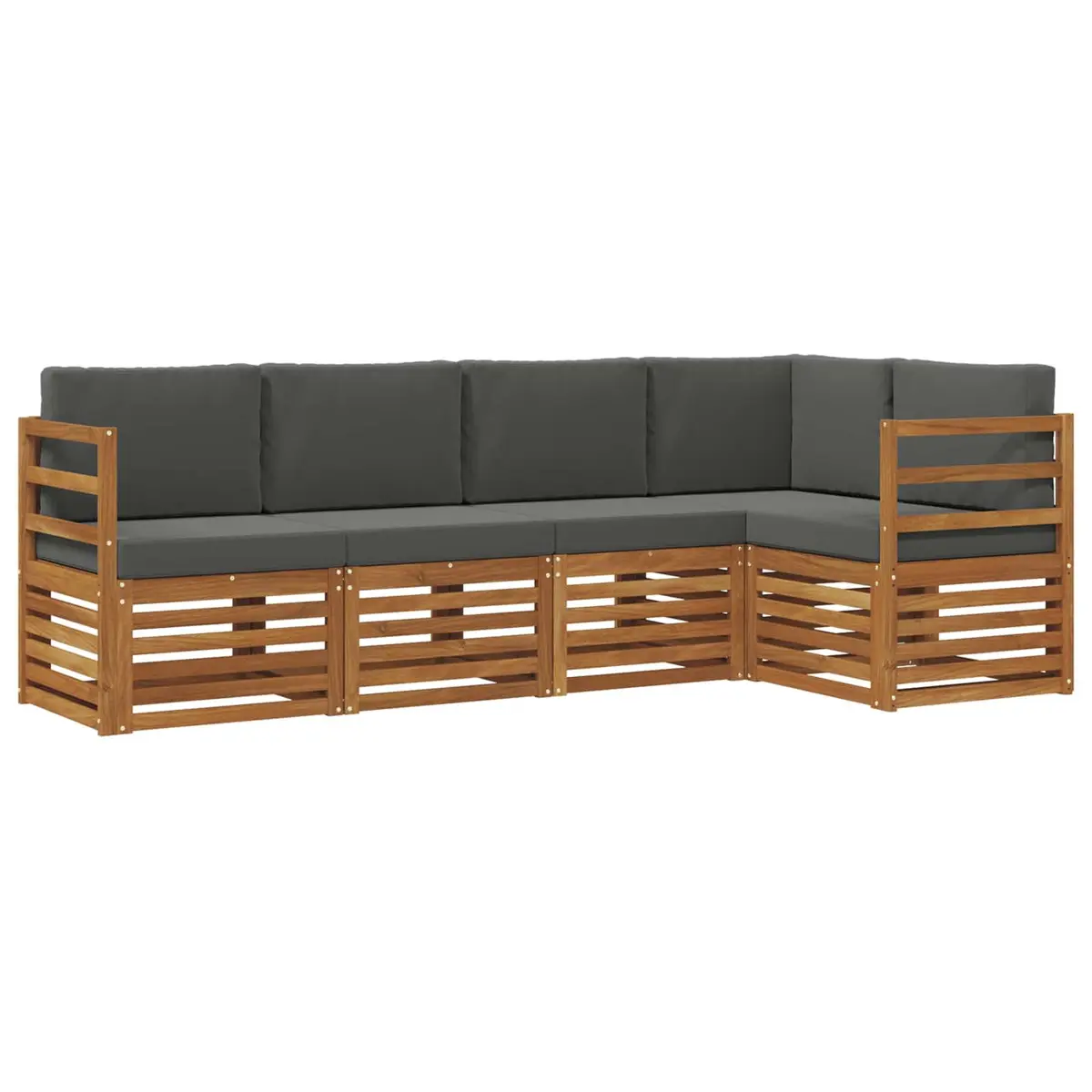5 Piece Modular Sectional Sofa Set Solid Acacia Wood Outdoor Garden Furniture Natural and Anthracite