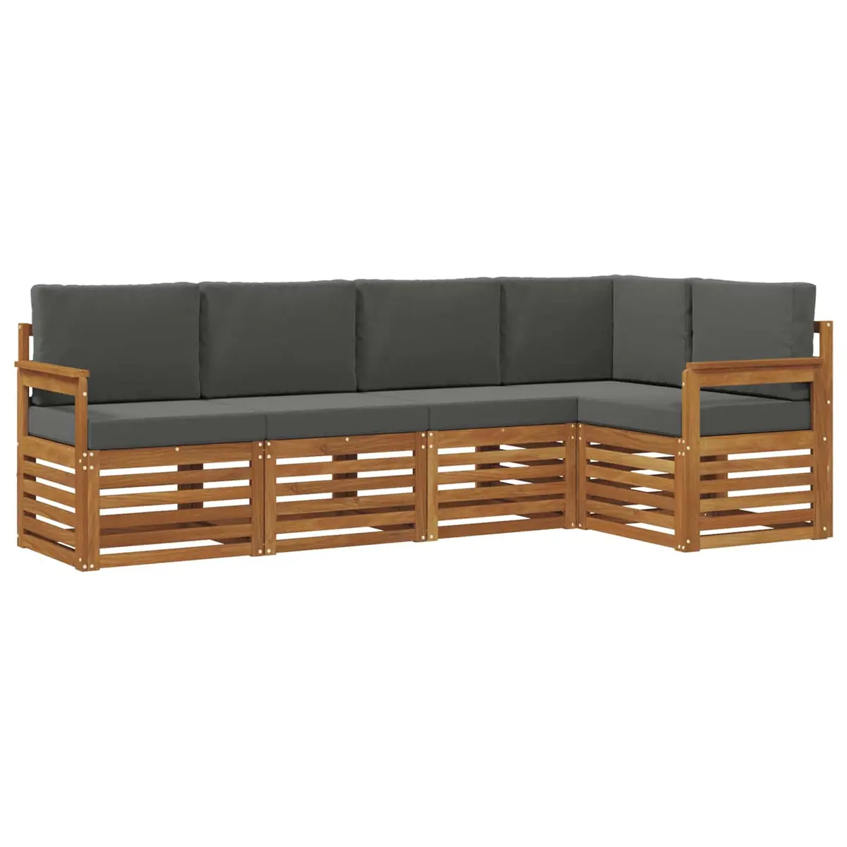 5 Piece Modular Outdoor Sectional Sofa Set Natural Anthracite Solid Acacia Wood Garden Furniture