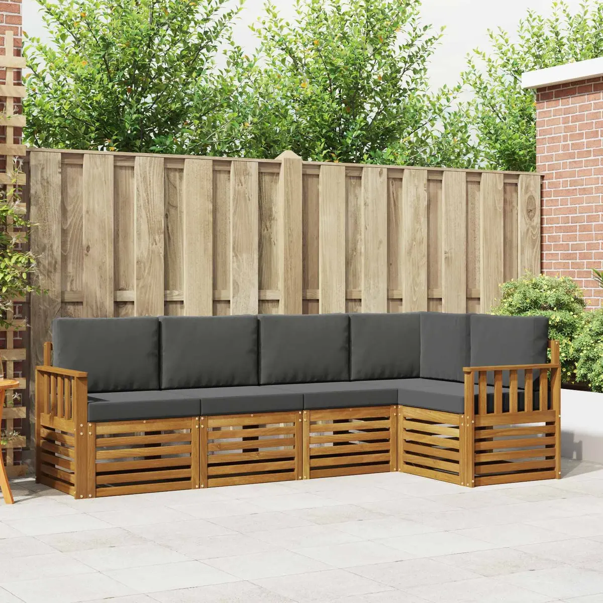 Sectional Sofa Set Solid Acacia Wood Modular 5 Piece Natural Anthracite