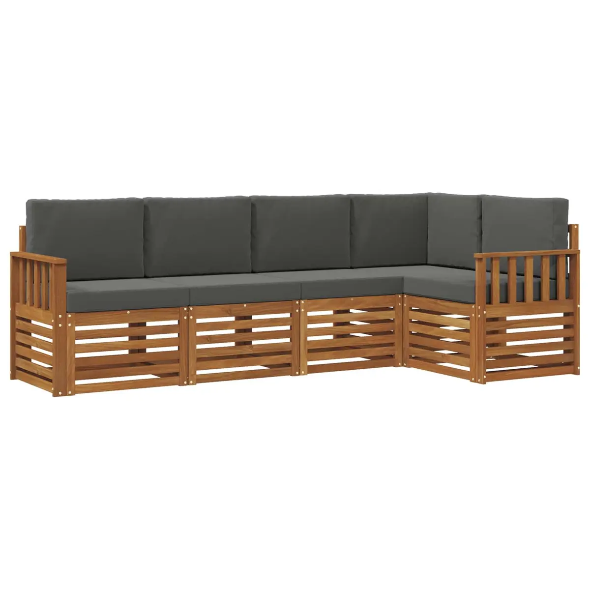 Sectional Sofa Set Solid Acacia Wood Modular 5 Piece Natural Anthracite