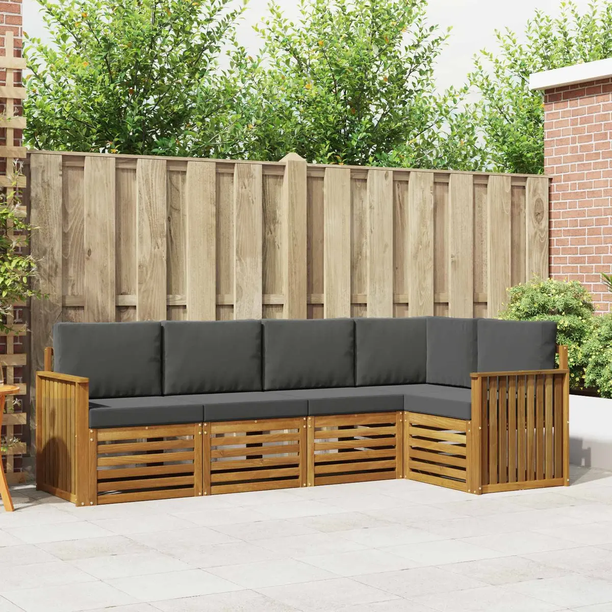 Sectional Sofa Set Solid Acacia Wood 5 Pieces Outdoor Garden Furniture Natural Anthracite Modular