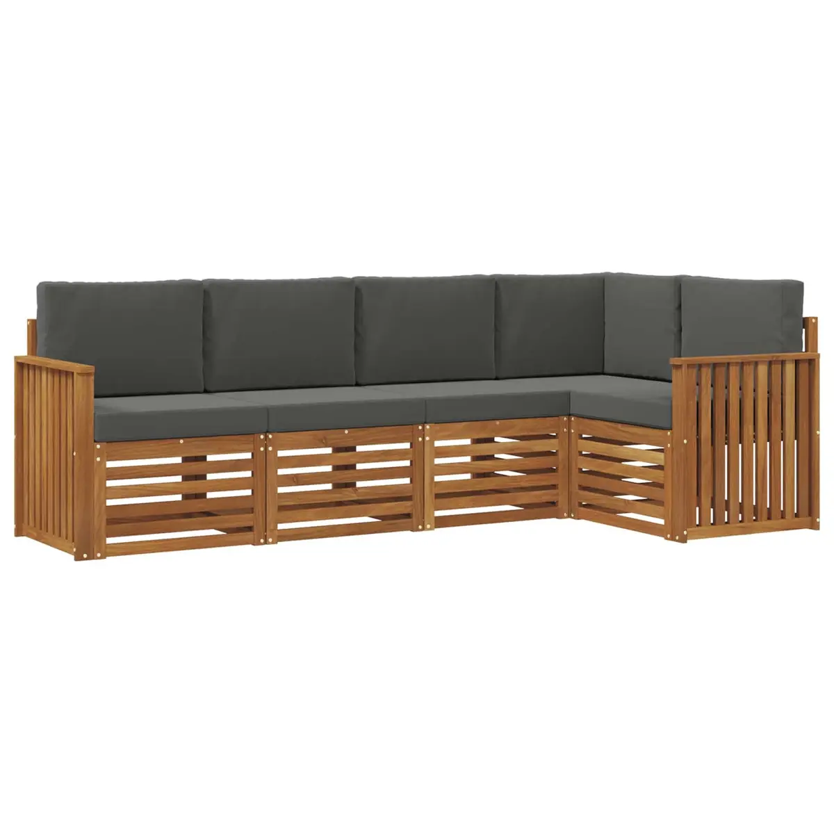 Sectional Sofa Set Solid Acacia Wood 5 Pieces Outdoor Garden Furniture Natural Anthracite Modular
